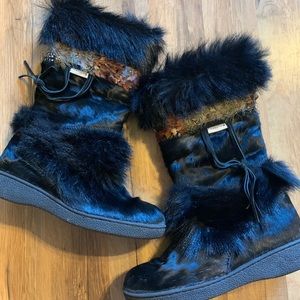 BearPaw Black Fur Feather Boots